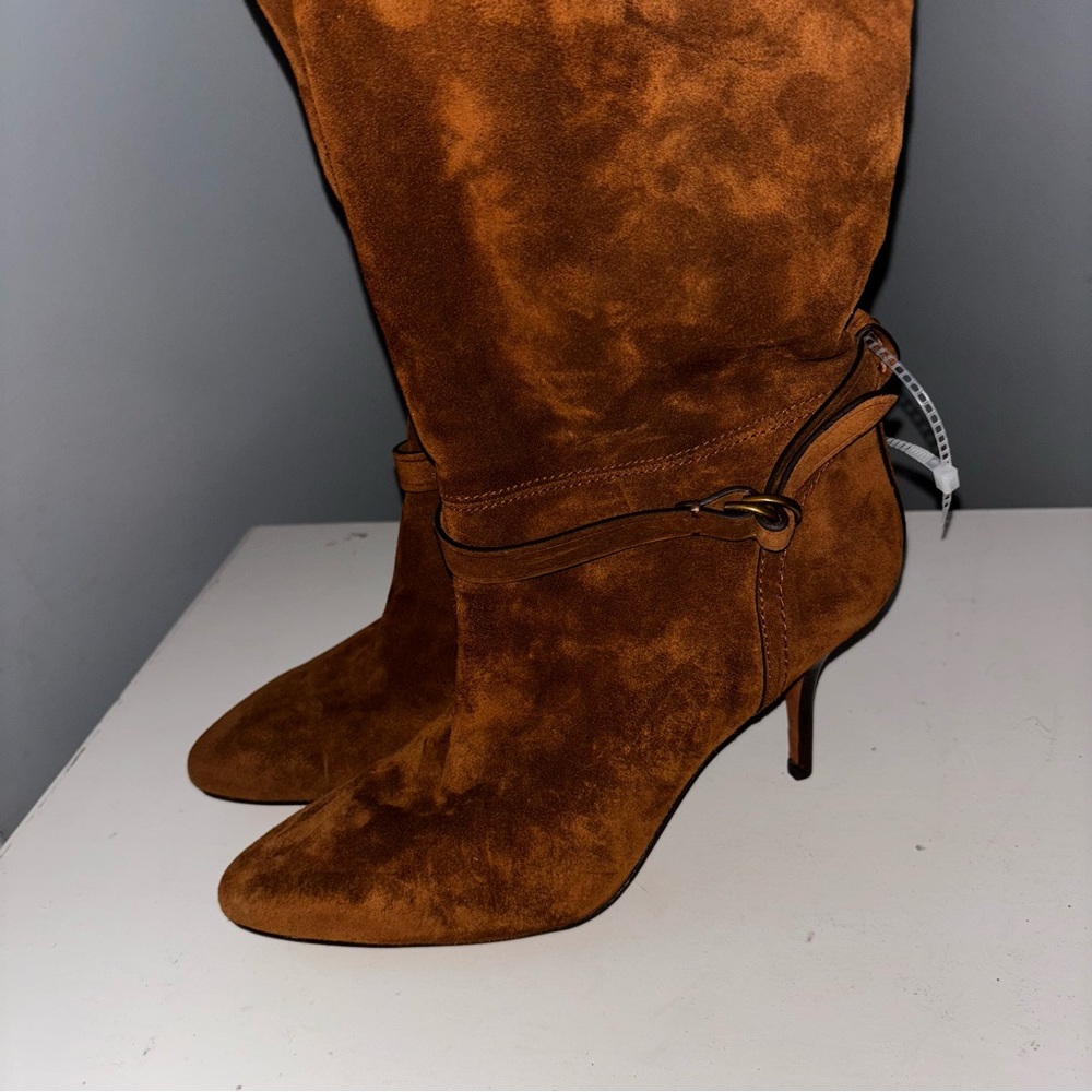 Ralph Lauren Zoe Calfskin Brown Suede Slouchy Booties. Size 8. Brand New.